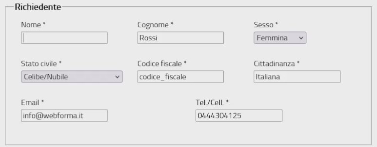 Schermata che mostra il focus visibile errato in un modulo da compilare online