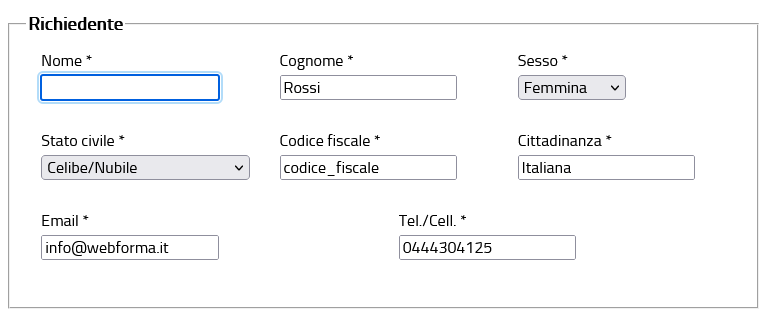 Schermata che mostra il focus visibile corretto in un modulo da compilare online